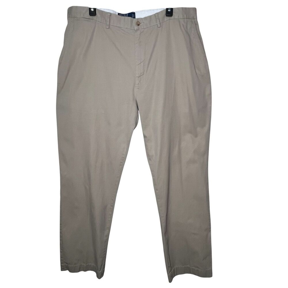Polo by Ralph Lauren Kaki Tan Cotton Flat Front Men Dress Pant Sz 40X32 Preppy